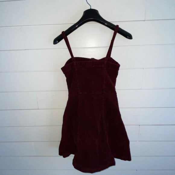 Divided H&M Wine Colored Maroon Jumper Dress Button Down Pockets (XXXS, Fits XS) - Picture 9 of 11